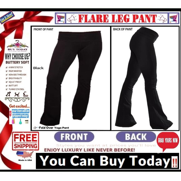 📢 BULLY High Waist➕🆒 LEGGING PANT Fold Over FLARE LEG Solid Stretch💸BUY NOW‼️ - Picture 5 of 16
